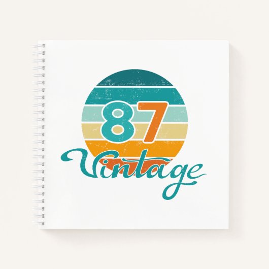 Retro Zonsondergang 87 Vintage Vervuild Notitieboek (Voorkant)