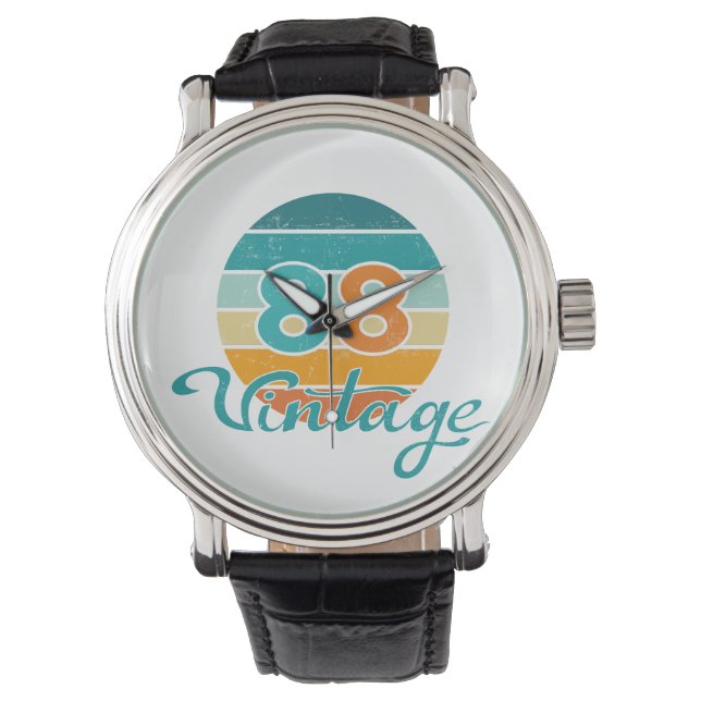 Retro Zonsondergang 88 Vintage Vervuild Horloge (Voorkant)
