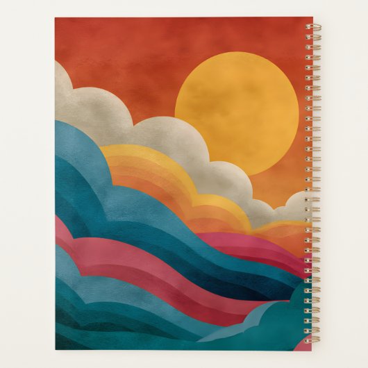 Retro Zonsondergang Abstracte Planner | Aangepaste (Achterkant)