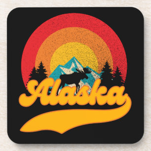 Retro Zonsondergang Alaska Juneau Moose 0Mountains Bier Onderzetter