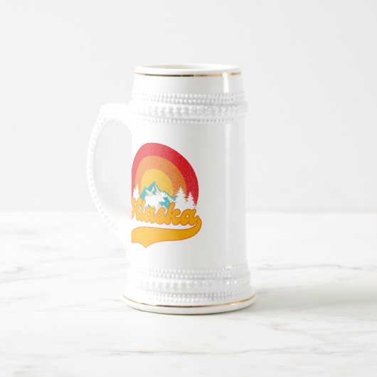 Retro Zonsondergang Alaska Juneau Moose 0Mountains Bierpul (Voorkant links)