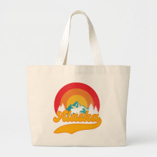 Retro Zonsondergang Alaska Juneau Moose 0Mountains Grote Tote Bag