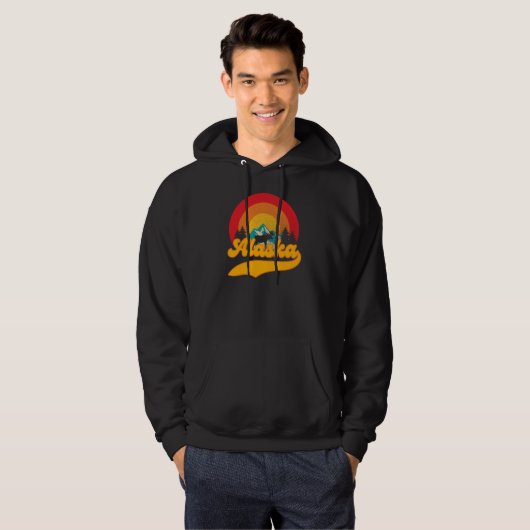 Retro Zonsondergang Alaska Juneau Moose 0Mountains Hoodie (Voorkant volledig)