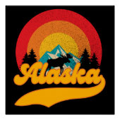 Retro Zonsondergang Alaska Juneau Moose 0Mountains Perfect Poster (Voorkant)