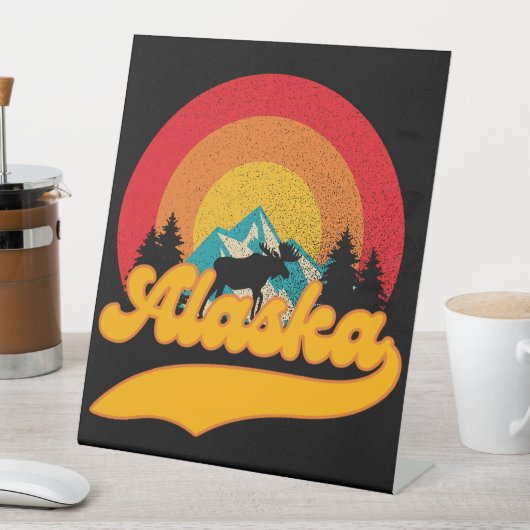 Retro Zonsondergang Alaska Juneau Moose 0Mountains Reclamebord Met Voetstuk (Insitu)