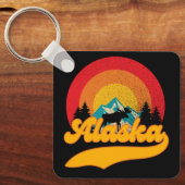 Retro Zonsondergang Alaska Juneau Moose 0Mountains Sleutelhanger (Voorkant)