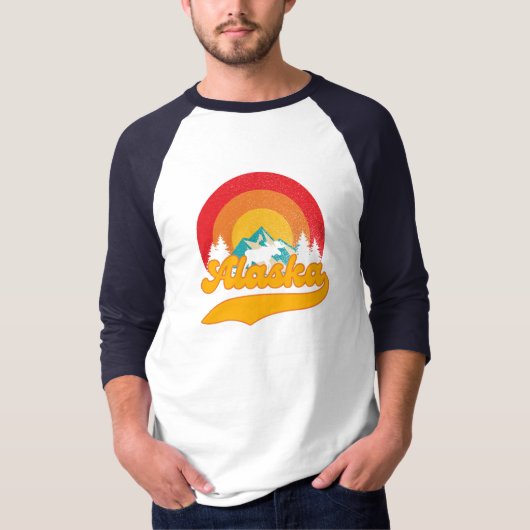 Retro Zonsondergang Alaska Juneau Moose 0Mountains T-shirt (Voorkant)