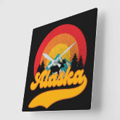 Retro Zonsondergang Alaska Juneau Moose 0Mountains Vierkante Klok (Hoek)