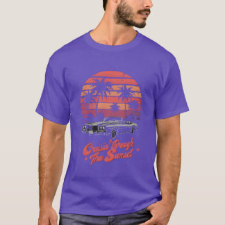 Retro zonsondergang auto die cruist door de retro t-shirt