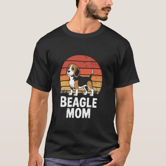 Retro Zonsondergang Beagle Moeder T-shirt (Voorkant)