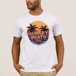 Retro Zonsondergang Beats Alleen Palmbomen Vintage T-shirt