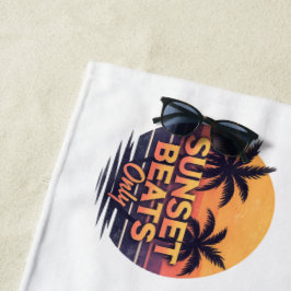 Retro Zonsondergang Beats Alleen Palmboom Vintage Strandlaken