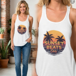 Retro Zonsondergang Beats Alleen Palmboom Vintage Tanktop