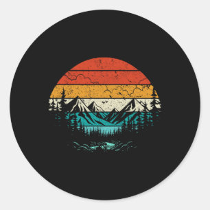 Retro Zonsondergang Berg Bos Kamperen Natuur Buite Ronde Sticker