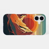 Retro Zonsondergang Bergen iPhone 16 Hoesje (Achterkant horizontaal)