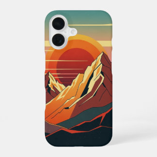 Retro Zonsondergang Bergen iPhone 16 Hoesje