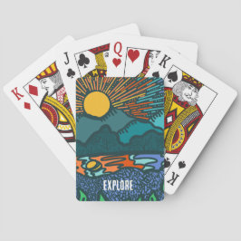 Retro Zonsondergang Bergen Pokerkaarten