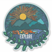 Retro Zonsondergang Bergen Sticker (Voorkant)