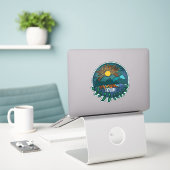 Retro Zonsondergang Bergen Sticker (Laptop op bureau)