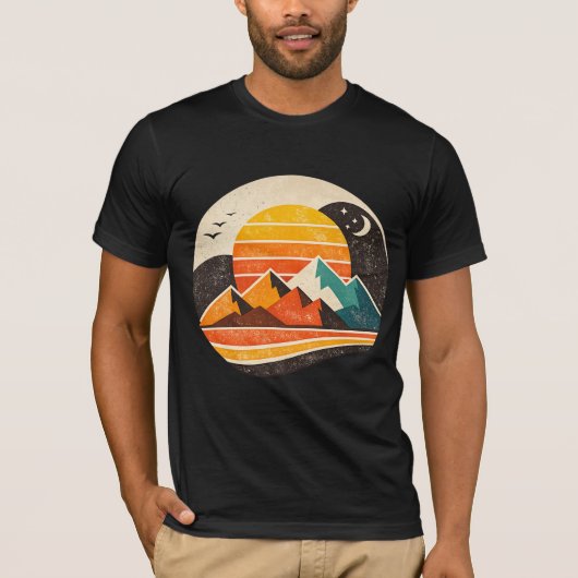 Retro Zonsondergang Bergen T-shirt (Voorkant)