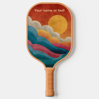 Retro Zonsondergang Berglandschap Aangepaste Naam Pickleball Paddle
