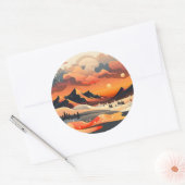 Retro Zonsondergang Berglandschap Ronde Sticker (Envelop)