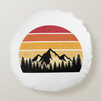 Retro Zonsondergang Berglandschap | Vintage Natuur Rond Kussen