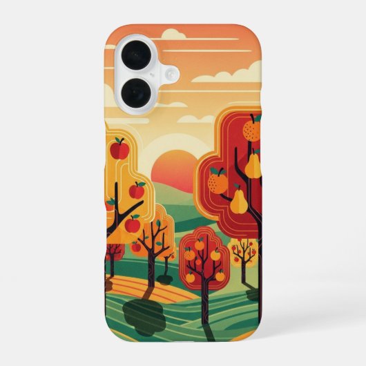 Retro Zonsondergang Boomgaard iPhone 16 Hoesje (Achterkant)