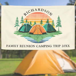 Retro Zonsondergang Bos Camping Aangepaste Familie Spandoek