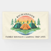 Retro Zonsondergang Bos Camping Aangepaste Familie Spandoek (Horizontaal)