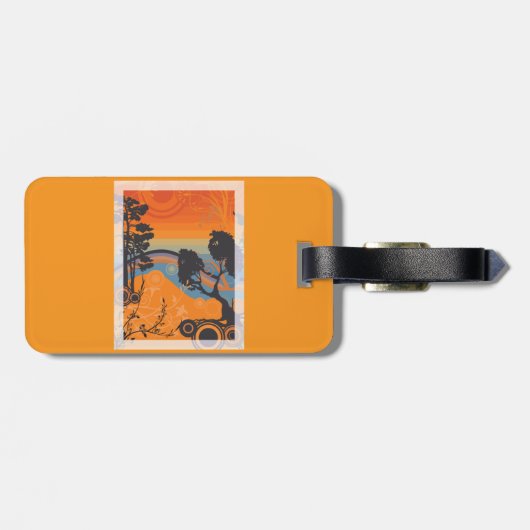 Retro Zonsondergang Bos Landschap Abstract Bagagelabel (Achterkant horizontaal)