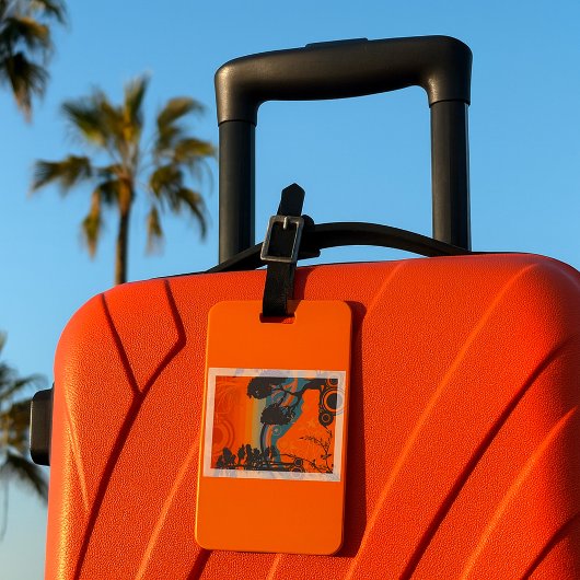 Retro Zonsondergang Bos Landschap Abstract Bagagelabel