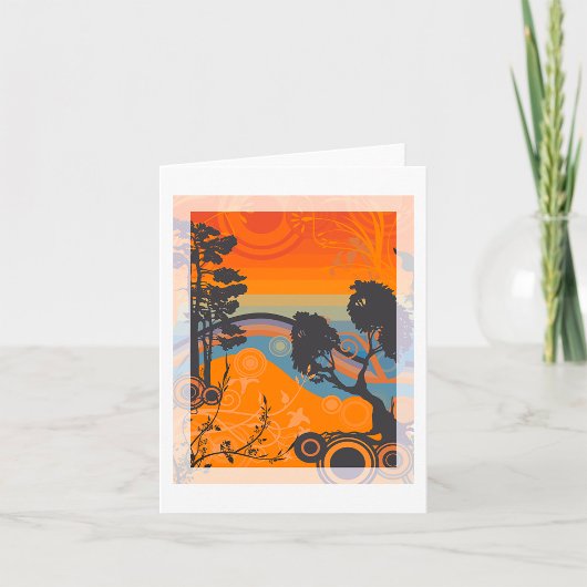 Retro Zonsondergang Bos Landschap Abstract Kaart