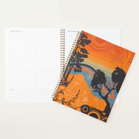 Retro Zonsondergang Bos Landschap Abstract Planner (Display)