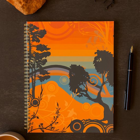 Retro Zonsondergang Bos Landschap Abstract Planner