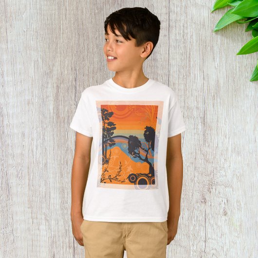 Retro Zonsondergang Bos Landschap Abstract T-shirt