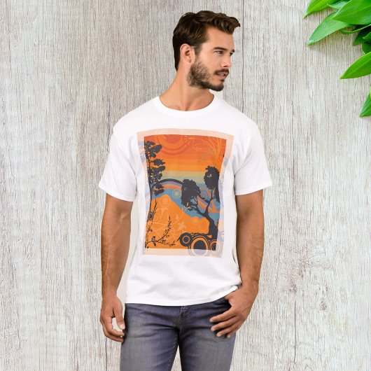 Retro Zonsondergang Bos Landschap Abstract T-shirt