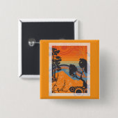 Retro Zonsondergang Bos Landschap Abstract Vierkante Button 5,1 Cm (Voorkant /achterkant)