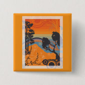 Retro Zonsondergang Bos Landschap Abstract Vierkante Button 5,1 Cm (Voorkant)
