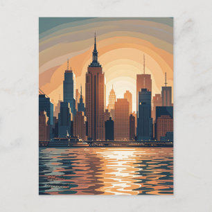 Retro  zonsondergang boven Manhattan Briefkaart