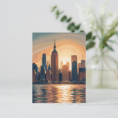 Retro  zonsondergang boven Manhattan Briefkaart (Staand voorkant)