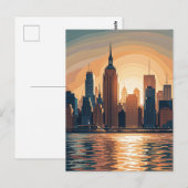 Retro  zonsondergang boven Manhattan Briefkaart (Voorkant / Achterkant)