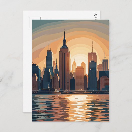 Retro  zonsondergang boven Manhattan Briefkaart (Voorkant / Achterkant)