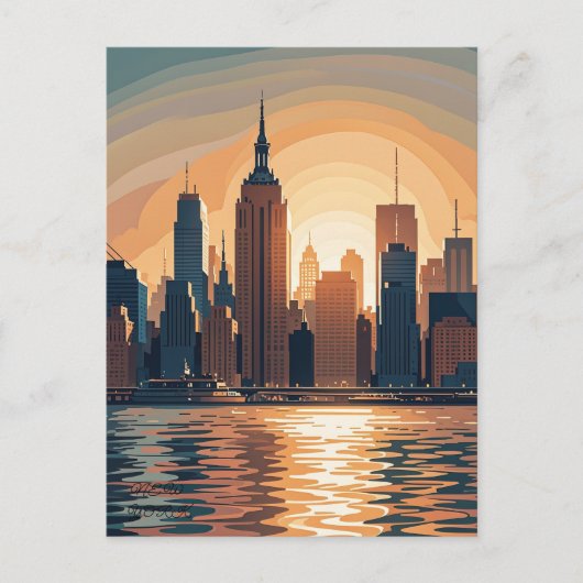 Retro  zonsondergang boven Manhattan Briefkaart (Voorkant)