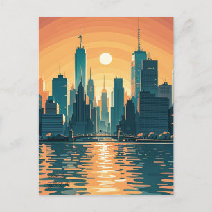 Retro zonsondergang boven Manhattan Briefkaart