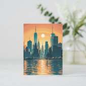 Retro  zonsondergang boven Manhattan Briefkaart (Staand voorkant)