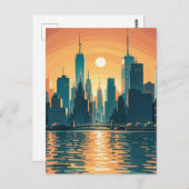 Retro  zonsondergang boven Manhattan Briefkaart (Voorkant / Achterkant)