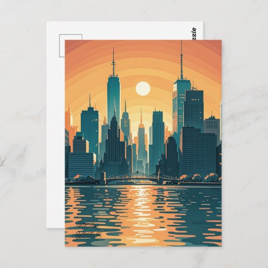Retro  zonsondergang boven Manhattan Briefkaart (Voorkant / Achterkant)