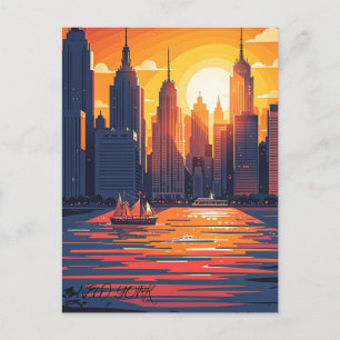 Retro zonsondergang boven Manhattan Briefkaart