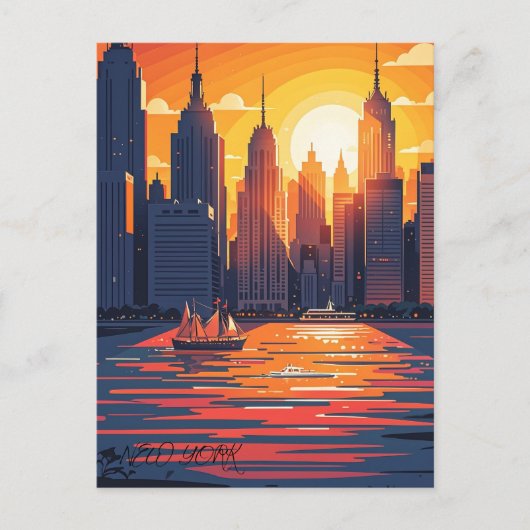 Retro  zonsondergang boven Manhattan Briefkaart (Voorkant)